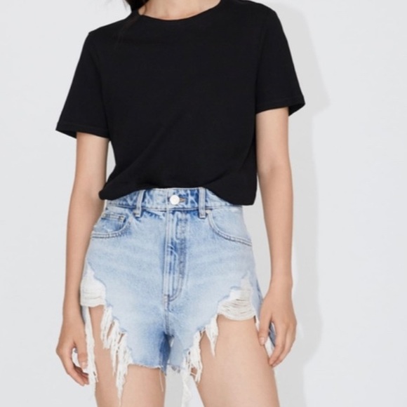 high rise ripped denim shorts